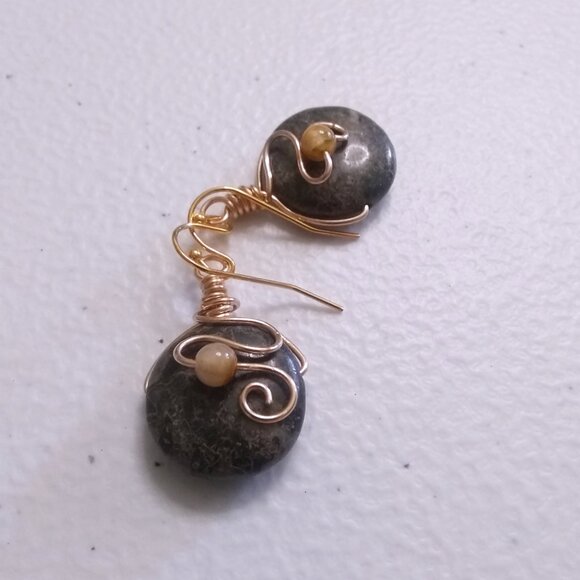 Plum Jasper & Agate! Short Wire Wrapped Dangle Earrings | Classy Business Casual - Picture 4 of 10